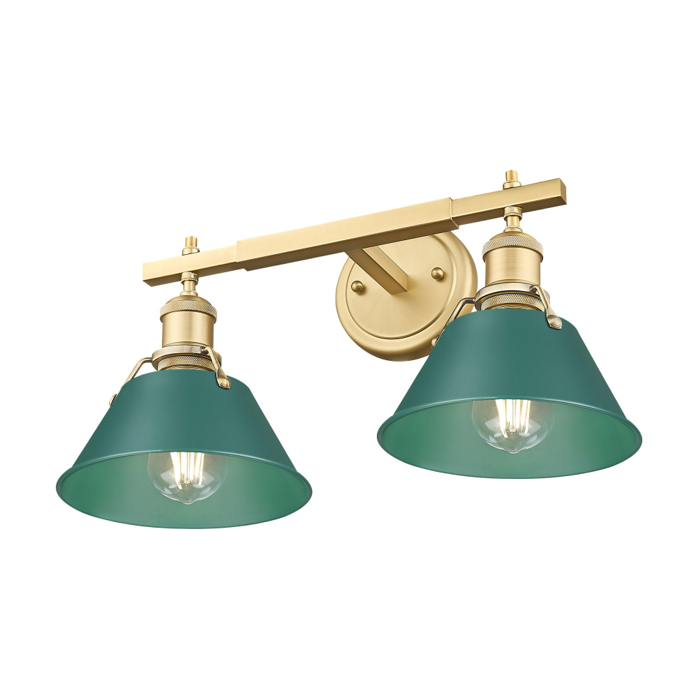 Yep by Golden Lighting Orwell 2-light Vanity in Brushed Champagne Brass and Pine Green shade